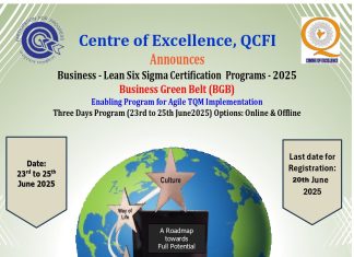 Center of Excellence, QCFI announces Business – Lean Six Sigma Certification Program Business Green Belt (BGB) from 23rd to 25th June, 2025