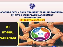 A 4 days’ workshop on 5S for the development of internal certified assessors/auditors at IIT-BHU Varanasi from 18th to 21st August-2025