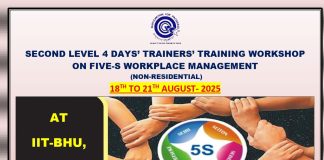 A 4 days’ workshop on 5S for the development of internal certified assessors/auditors at IIT-BHU Varanasi from 18th to 21st August-2025