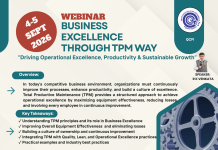 Webinar on Business Excellence through TPM way on 4-5 September 2026 by QCFI HQ